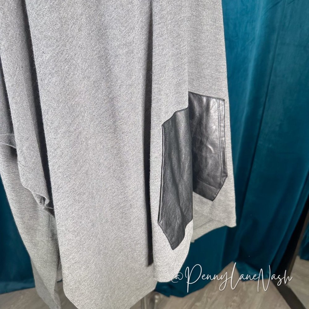 NWT Andrea Jovine Oversized Gray Hooded Poncho w/Faux Leather Trim - Picture 5 of 9